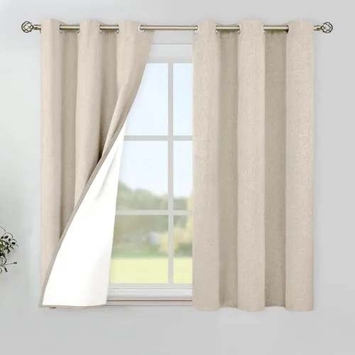 Vista 35 de YoungsTex Cortinas 100% opacas de lino gris claro de 63 pulgadas de largo para dormitorio, oscurecimiento de habitación completa, cortinas