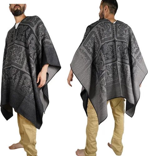 Vista 8 de Poncho de alpaca para hombre, Ponchos de lana para adultos, Poncho de lana para hombre