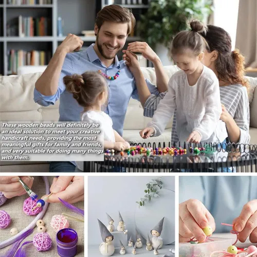 Vista 3 de 600 cuentas de madera natural de 0.472 in, cuentas de madera redondas sin terminar para manualidades, guirnaldas, decoración de vacaciones, joyería