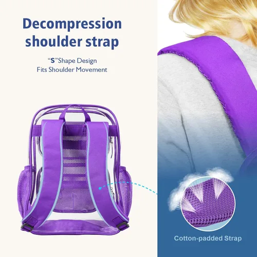 Vista 4 de F-color - Mochila transparente grande, bolsa transparente de PVC resistente para estadio y escuela