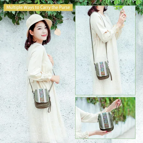 Vista 6 de Goodhan Bolsa cruzada de lona bordada para teléfono celular, monedero para mujer