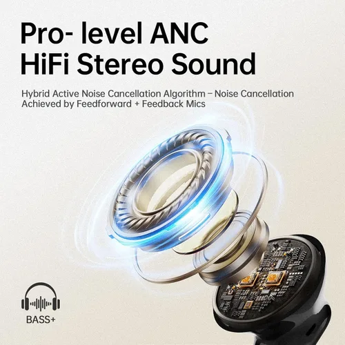 Vista 5 de Auriculares inalámbricos híbridos adaptativos con cancelación activa de ruido 2026, 6 micrófonos ENC Clear Call Earbuds, auriculares Bluetooth 5.4