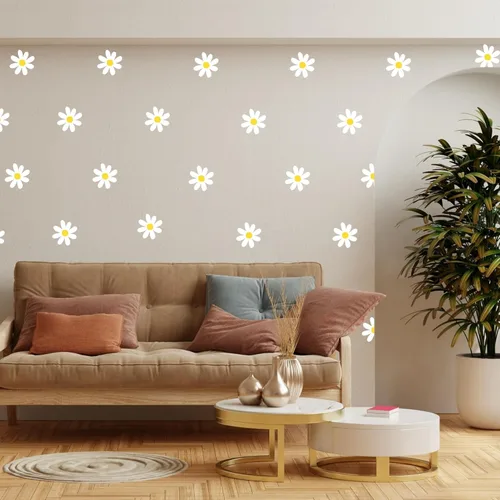 Vista 3 de Calcomanías de pared con diseño de margaritas blancas, calcomanías de pared de margaritas grandes, calcomanías florales para niños, niñas