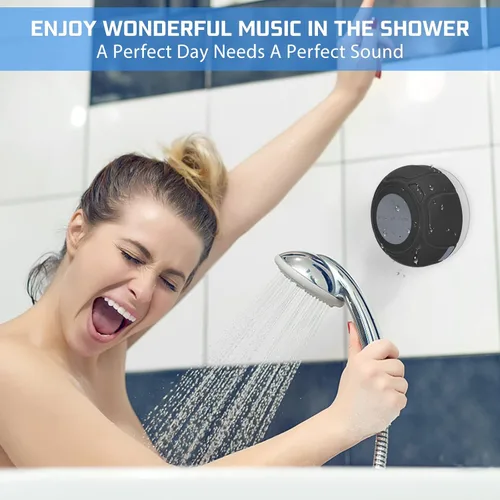 Vista 2 de Altavoz de ducha Bluetooth impermeable portátil inalámbrico resistente al agua altavoz ventosa, micrófono integrado regalos para niños altavoz