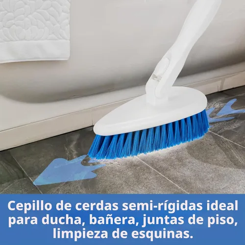 Vista 4 de Qaestfy Cepillo de limpieza para bañera y azulejos con mango largo ajustable de 51 pulgadas, cepillo de limpieza de bloqueo en su lugar, cabezal