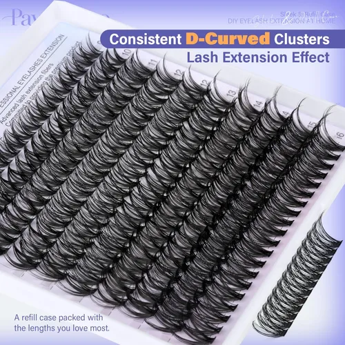 Vista 69 de Kit de extensión de pestañas Pawotence DIY 280 piezas, racimos de pestañas, kit de extensión de pestañas, 9-16mm, 30D, 40D, pestañas individuales