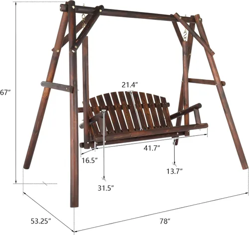 Vista 6 de Ochine Columpio de madera para patio de 6.5 pies, columpio para exteriores, silla de columpio para patio al aire libre, resistente, 600 libras