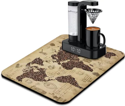 Vista 90 de Tapete de barra de café para encimeras 19inx12in, absorbente para ocultar las manchas, antideslizante, accesorios para bar de cafetería, cabe debajo