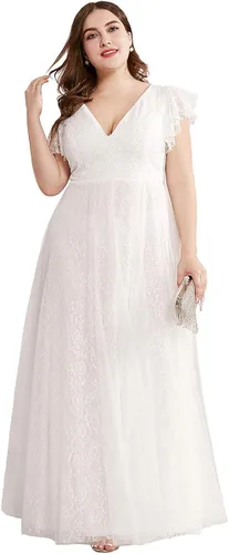 Ever-Pretty Plus Women's Double V-Neck Floral Lace Plus Size Evening Dress 00857