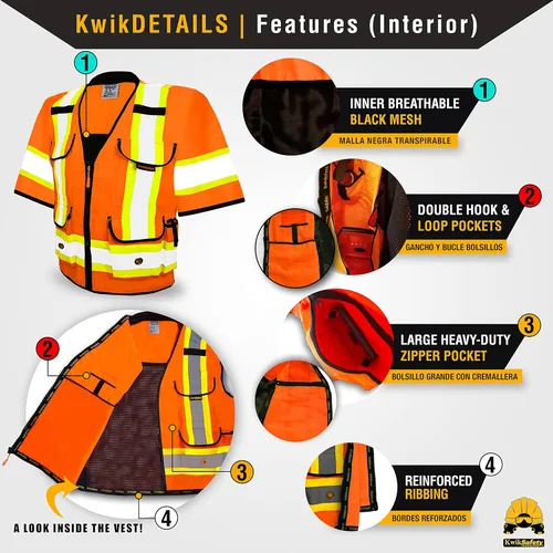 Vista 3 de KwikSafety Chaleco de seguridad Godfather Class 3 [naranja, mediano] + paquete de casco duro de ala completa TORTOISE