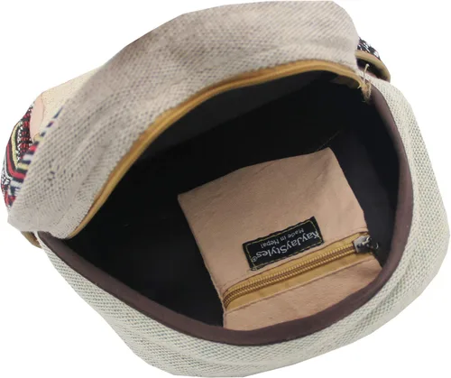 Vista 4 de Mochila Nepal de cáñamo natural hecha a mano para mujer, mochila pequeña y ligera, Elefante, Mochilas Daypack