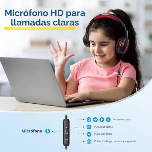 Vista 2 de EarFun K1 - Auriculares para niños con cable con micrófono, 85/94 dB de límite de volumen para niños, auriculares portátiles con cable con puerto
