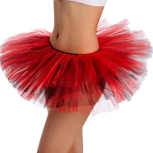 Vista 2 de Phantomon Falda tutú para mujer, adolescente, clásica, elástica, de 5 capas, falda de ballet de tul de 5 capas, estilo vintage de los años 50, falda