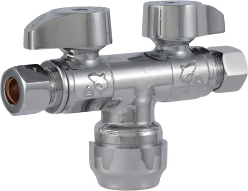 Vista 6 de SharkBite Válvula de bola de latón de un cuarto de vuelta de doble cierre, empuje de 1/2 pulgada para conectar x compresión de OD de 3/8 pulgadas x