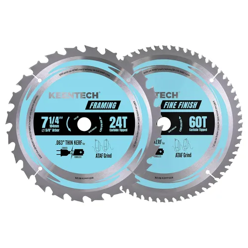 Vista 10 de KEENTECH - Juego de 10 hojas de sierra circular de 18,4 cm, 24 dientes, para marcos, con punta de carburo de tungsteno, rectificado ATAF, vástago