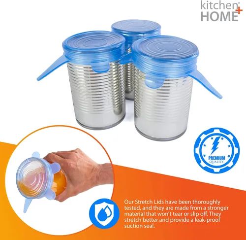 Vista 3 de Cocina + tapas de silicona extensibles – Juego de 6 cubiertas de silicona para almacenar alimentos – sin BPA