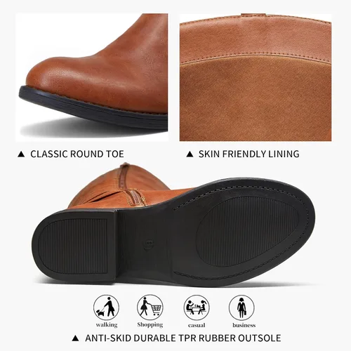 Vista 5 de Vepose - Botas de equitación 49 para mujer, botas altas hasta la rodilla, botas de pantorrilla con hebilla