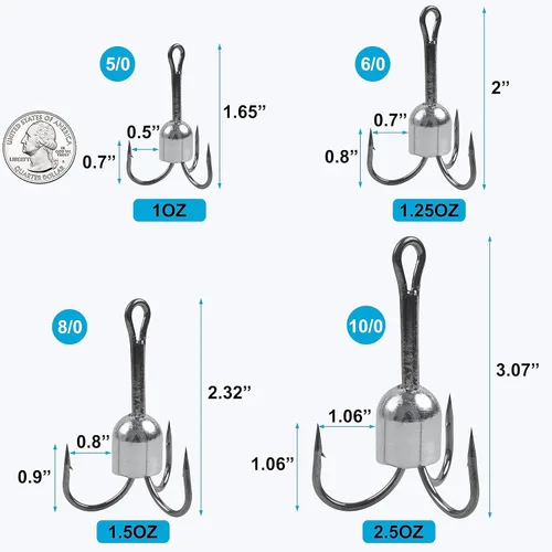 Vista 3 de Snagging Hooks Weighted Treble Hooks 1oz 1.25oz 1.5oz 2.5oz Large Bunker Snag Treble Fishing Hook with Weights for Baitfish Trout Salmon 5/0 6/0 8/0