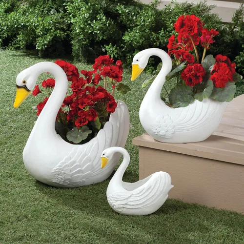Vista 3 de Fox Valley Traders Maceteros clásicos de cisne blanco para interiores y Garden D cor, juego de 3 piezas