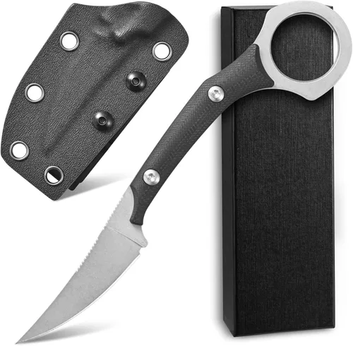 Vista 10 de C1150 Cuchillo de hoja fija con hoja de acero D2 y mango G10, cuchillo de garra para EDC al aire libre, camping, senderismo (negro)