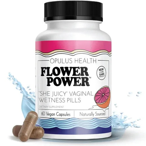 Flower Power Cápsulas de apoyo de humedad vaginal para mujeres — Suplemento de sequedad vaginal con corteza de olmo resbaladiza en polvo | Apoya el