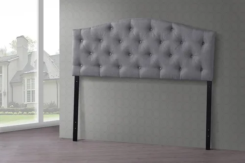 Vista 9 de Baxton Studio Myra - Cabecera tapizada de tela beige claro moderna y contemporánea, tapizada con botones, tamaño individual