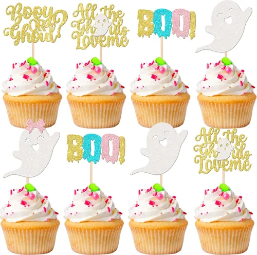 Vista 43 de 24 piezas de decoración de cupcakes de Halloween para despedida de soltero con purpurina, araña, bruja, murciélago, Halloween, cupcakes