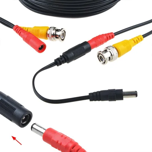 Vista 5 de Flashmen Cable de alimentación de video BNC de 25 pies para cámara de seguridad para CCTV DVR sistema de vigilancia un cable con 2 conectores BNC a