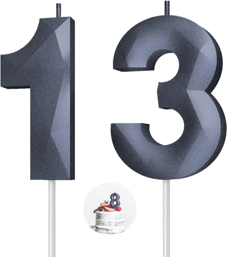 Vista 157 de Velas de cumpleaños con números (0 velas negras), forma de diamante 3D, decoración de pastel de feliz cumpleaños para niños y hombres, cumpleaños