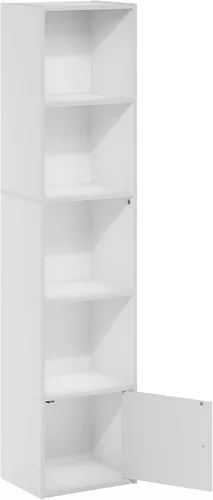 Vista 8 de Furinno LUDER Book Shelf, 5-Tier Modern Bookshelf, Bookcase with 1 Door Storage Cabinet, 9.3 x 12 x 52, for Living Room, Bedroom, Home Office, White