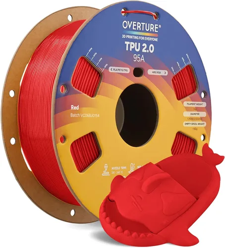 Vista 21 de OVERTURE - Filamento de TPU de 1/16 pulgadas, rollo flexible de poliuretano termoplástico, impresora 3D suave, 95A, carrete de 2.2 libras, precisión
