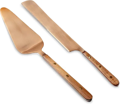 Vista 9 de Folkulture Juego de cuchillo y servidor para pastel de boda, juego de corte de pastel de acero inoxidable o juego de servir pastel Patry, juego