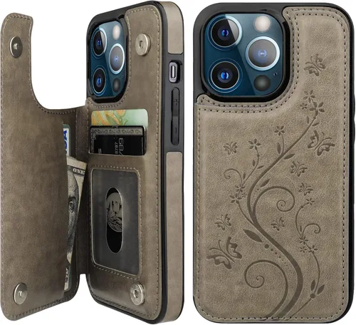 Vista 9 de Vaburs Funda tipo cartera para iPhone 13 Pro, tarjetero con diseño de Azul