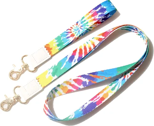 Vista 3 de Cordones para tarjetas de identificación, bonito soporte para tarjetas de identificación, llavero de mano para muñeca para mujer, Teñido anudado