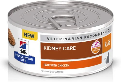 Hill's Prescription Diet k/d Kidney Care with Chicken Wet Cat Food, dieta veterinaria, latas de 5.5 onzas, paquete de 24