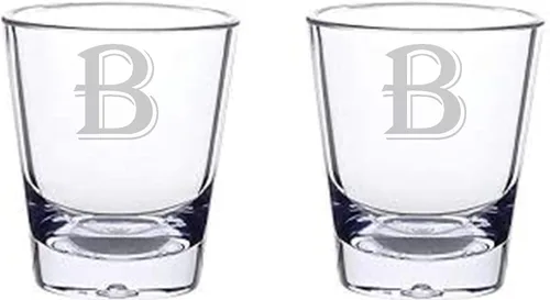 Vista 2 de Alankathy Mugs Juego de 2 vasos de chupito con letras de monograma de 1.5 oz (B)