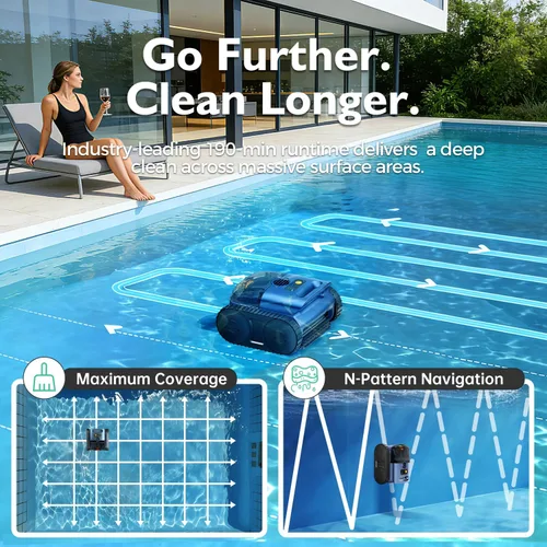 Vista 2 de [Lanzamiento 2026] Aspiradora robótica automática de piscina para piscinas enterradas y sobre el suelo, aspiradora de piscina de escalada en pared