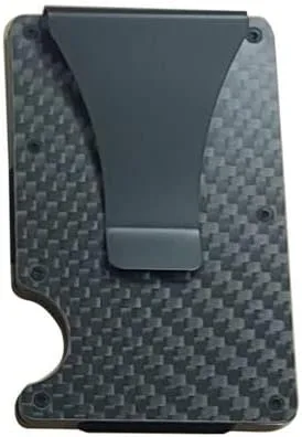 RFID BLOQUEO FIBRA DE CARBONO, MADERA, CARTERA MINIMALISTA CON CAPACIDAD DE 15 TARJETAS Y CLIP DE DINERO (Fibra de Carbono, Negro), Negro -, Cartera