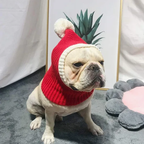 Vista 6 de POPETPOP Sombrero de Navidad para perro, acogedor gorro de invierno cálido de ganchillo para perro, sombrero grueso para cachorros, gorro pequeño