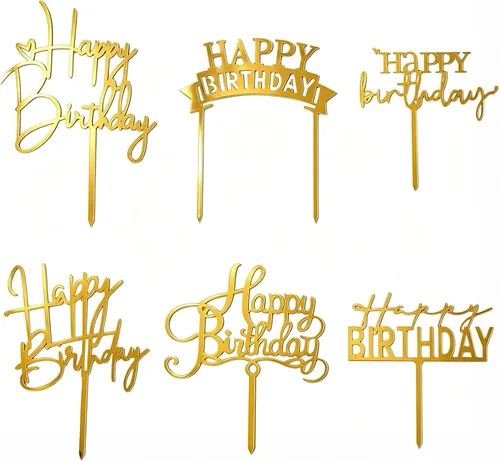 Vista 13 de Decoración negra para tartas de cumpleaños, 6 piezas acrílicas para tartas de cumpleaños, decoración de fiesta Negro