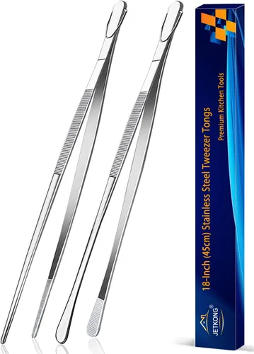 Vista 12 de JETKONG 2 pinzas para alimentos de 9 pulgadas, pinzas de cocina de acero inoxidable, pinzas de cocina (negro)