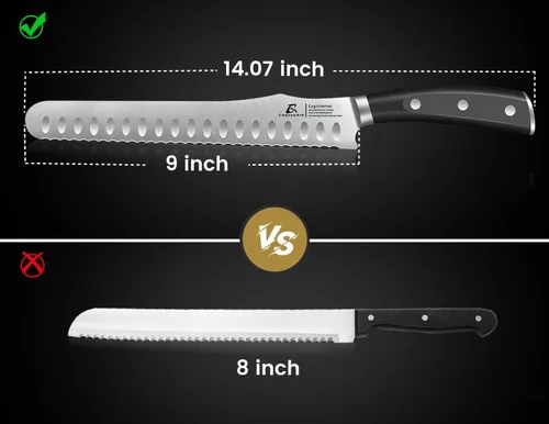 Vista 7 de CoquusAid Cuchillo de pan para pan casero, cuchillo dentado multifunción de 9 pulgadas, cortador afilado de afeitar, cortador de pan de acero alemán