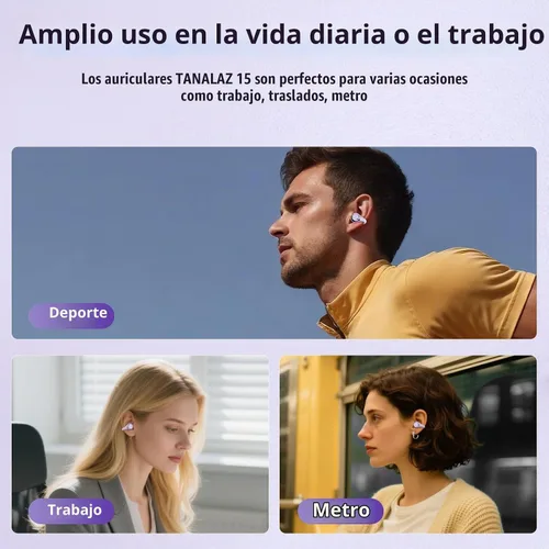 Vista 3 de Auriculares de oreja abierta I5, auriculares inalámbricos Bluetooth 6.0 para iPhone y Android, gimnasio y correr, IPX5 a prueba de sudor, tiempo