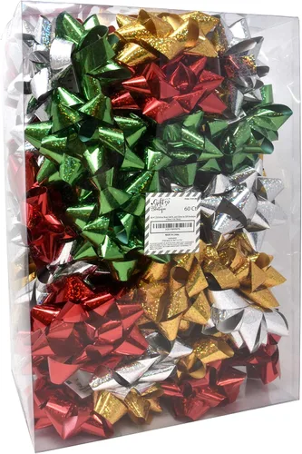 Vista 2 de Gift Boutique 60 lazos de Navidad de 4 pulgadas autoadhesivos para envolver regalos de vacaciones en rojo, verde, dorado y plateado