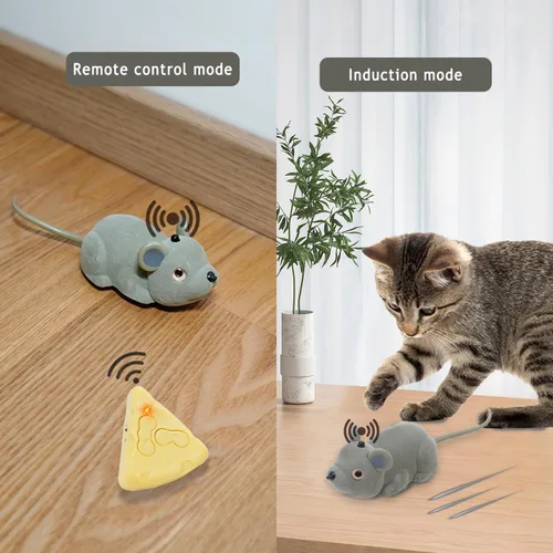 Vista 2 de Juguetes interactivos para gatos de interior con control remoto, ratón en movimiento automático, juguete para gatos con obstáculos de detección