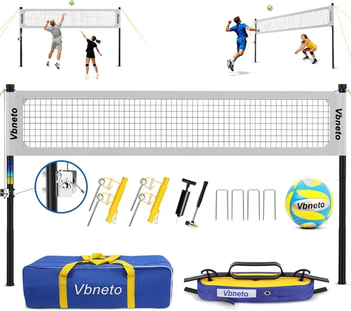 Vista 8 de Red de voleibol para patio trasero, red ajustable resistente anti-hundimiento para exteriores con sistema de cabrestante, juego de voleibol de playa