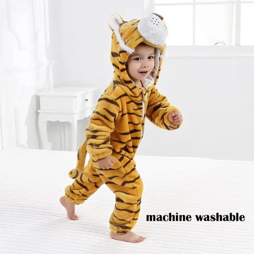 Vista 6 de QIAONIUNIU Disfraz de tigre para bebé para Halloween, mameluco para niños pequeños, rómper para cosplay, de 2 a 6 meses