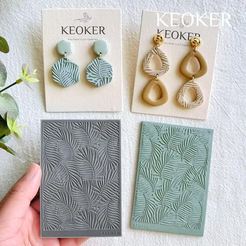 Vista 3 de KEOKER Hojas de textura de arcilla polimérica, alfombrilla de textura de arcilla para hacer aretes de joyería, herramientas de aretes de arcilla