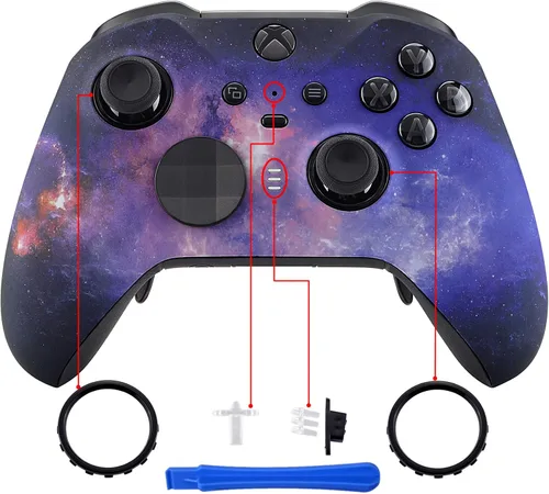 Vista 4 de eXtremeRate Nebula Galaxy - Funda de repuesto para placa frontal con diseño de galaxia, carcasa frontal suave al tacto, kit de repuesto para Xbox