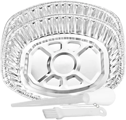 Vista 49 de Sartenes de aluminio extra grandes desechables y duraderos para pavos, forma ovalada para pollo, carne, pechuga, asado, horneado, reciclable junto